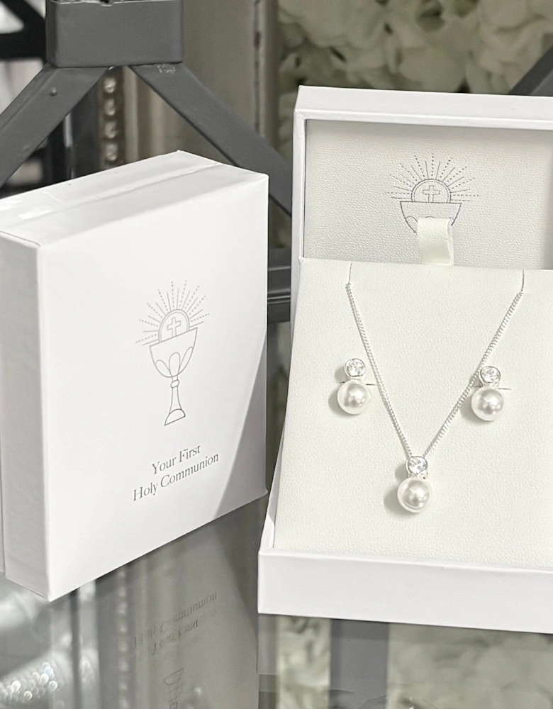 Pearl Droplet Earrings and Necklace Set