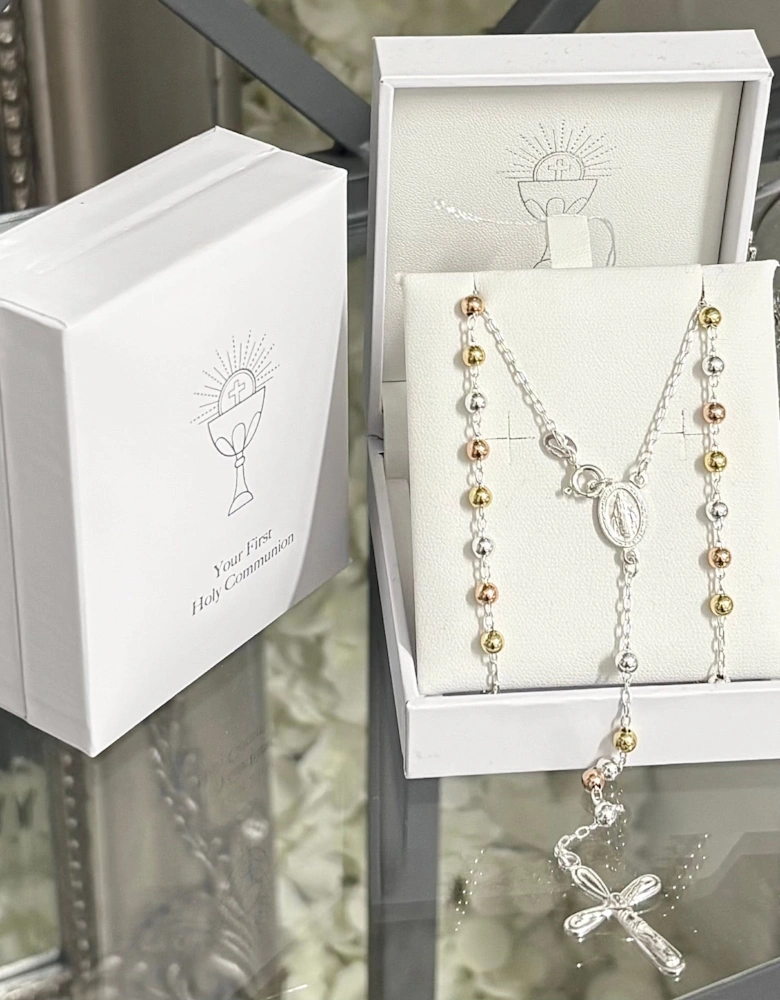 Girls Silver Sterling Rosary Bead Set