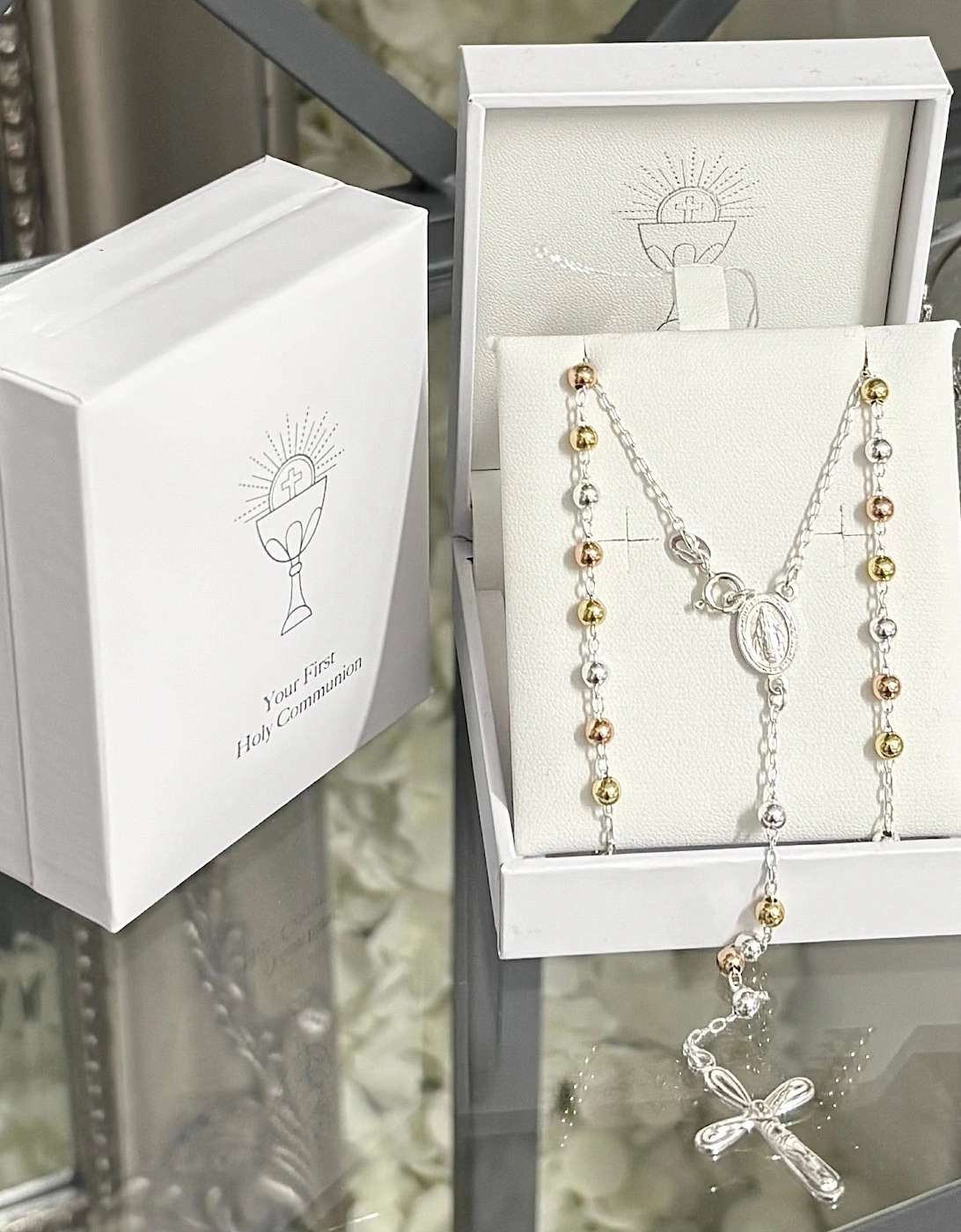 Girls Silver Sterling Rosary Bead Set, 3 of 2