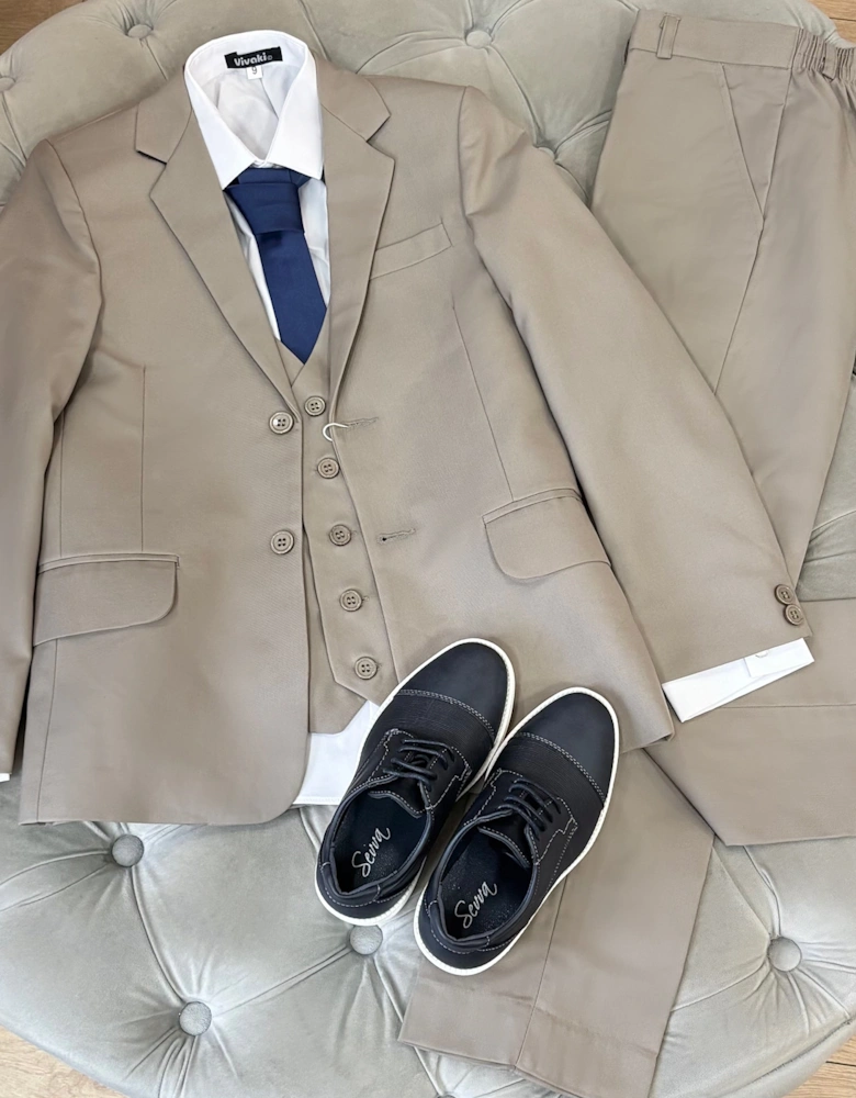 Boys Dark Beige 5 Piece Occasion Suit