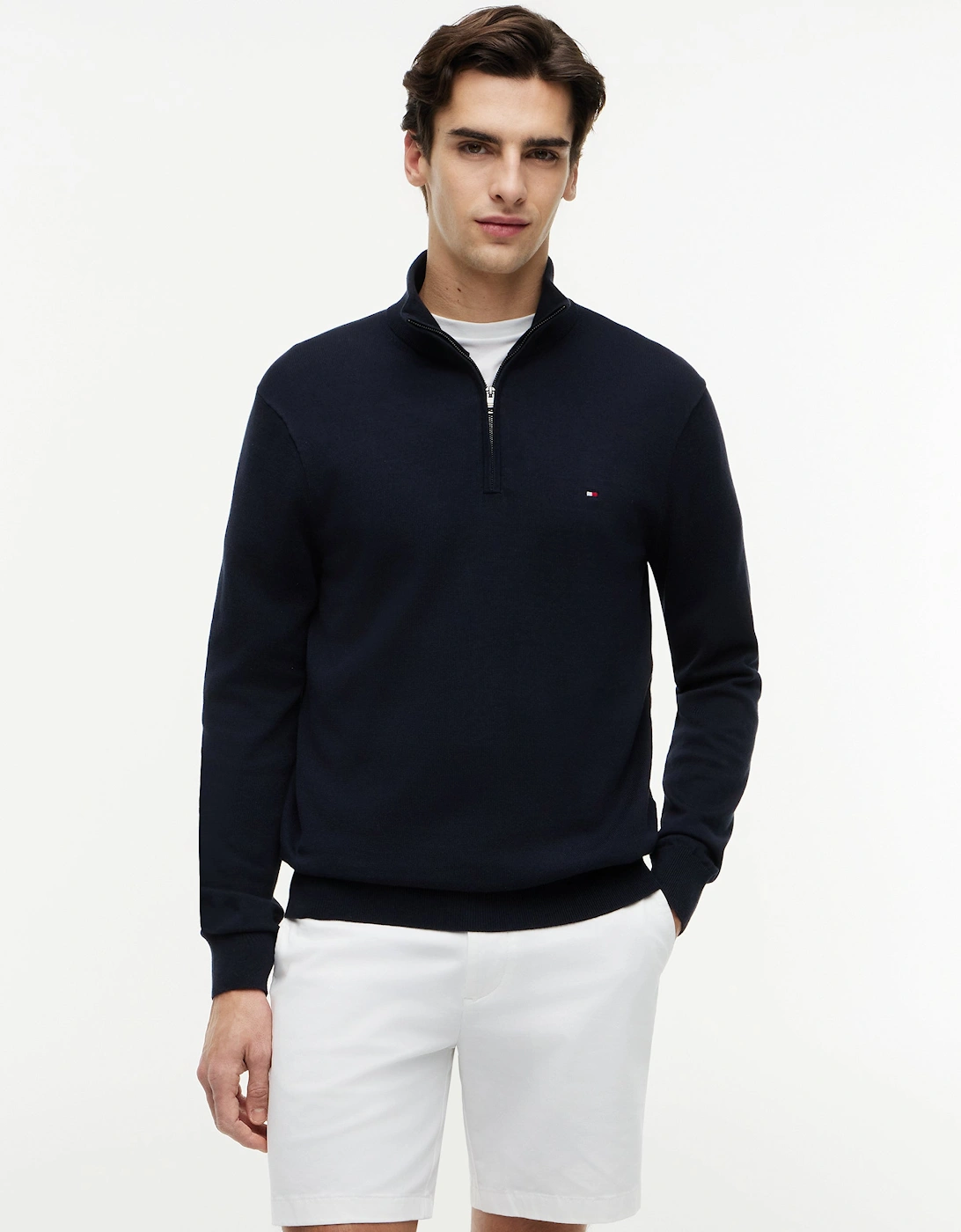 Men's Tommy Hilfiger Essential Cotton 1/4 Zip Mock Mens Sweatshirt - Desert Sky - Blue/Black - Size: 38