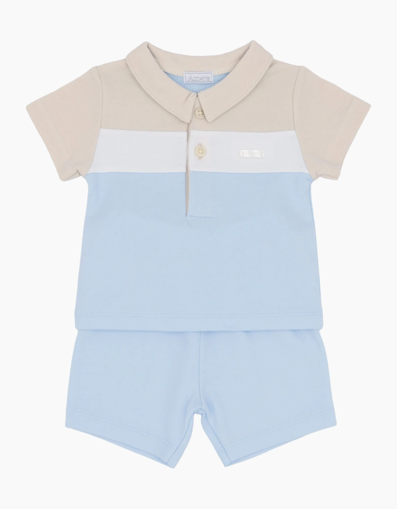 Boys Soft Pale Blue Beige Polo Short Set