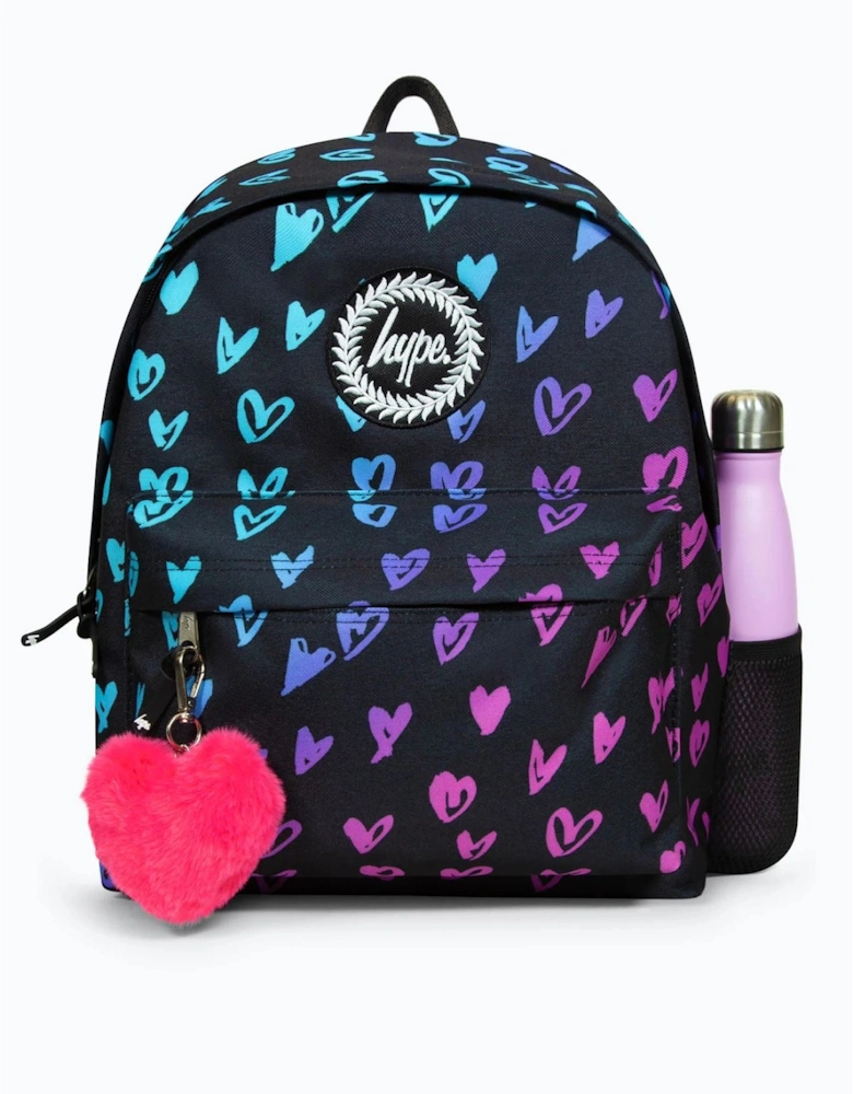 Iconic Girl's Black Scribble Hearts Backpack