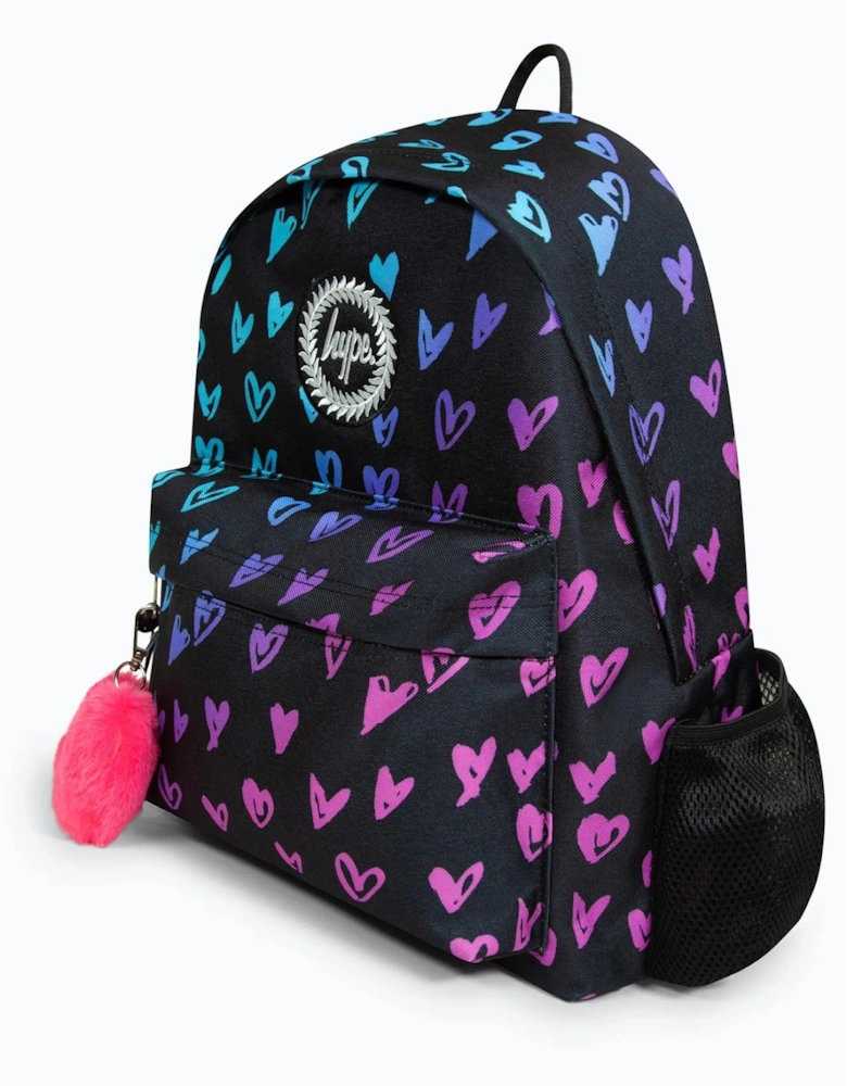Iconic Girl's Black Scribble Hearts Backpack
