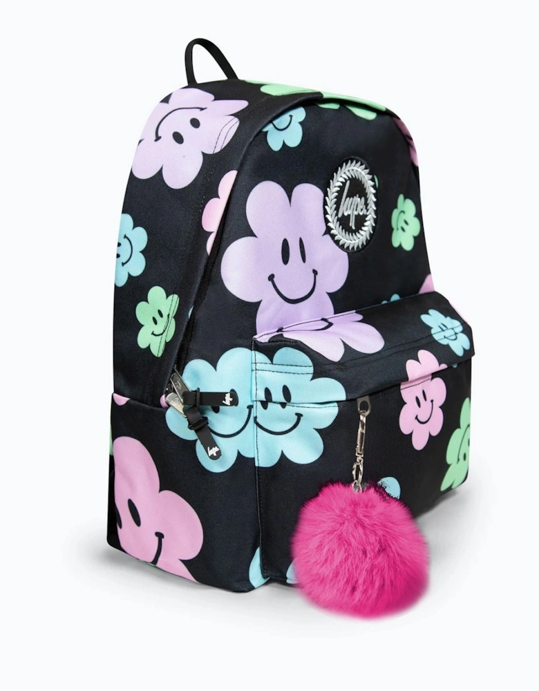 Iconic Girl's Black Happy Flower Backpack