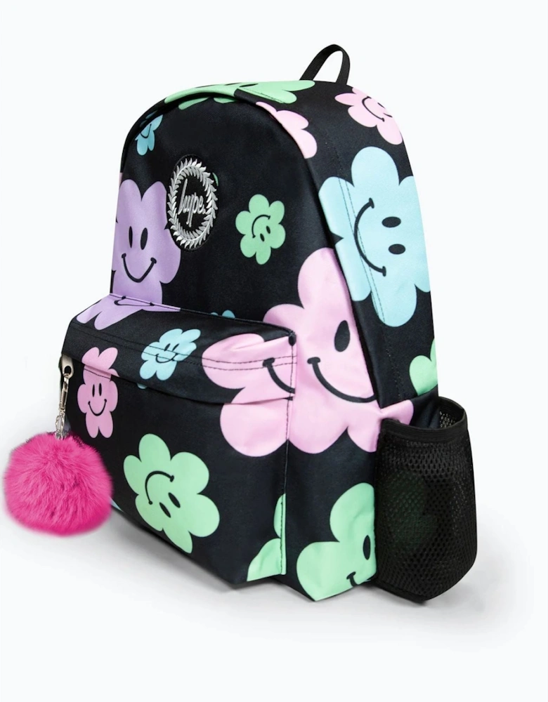 Iconic Girl's Black Happy Flower Backpack