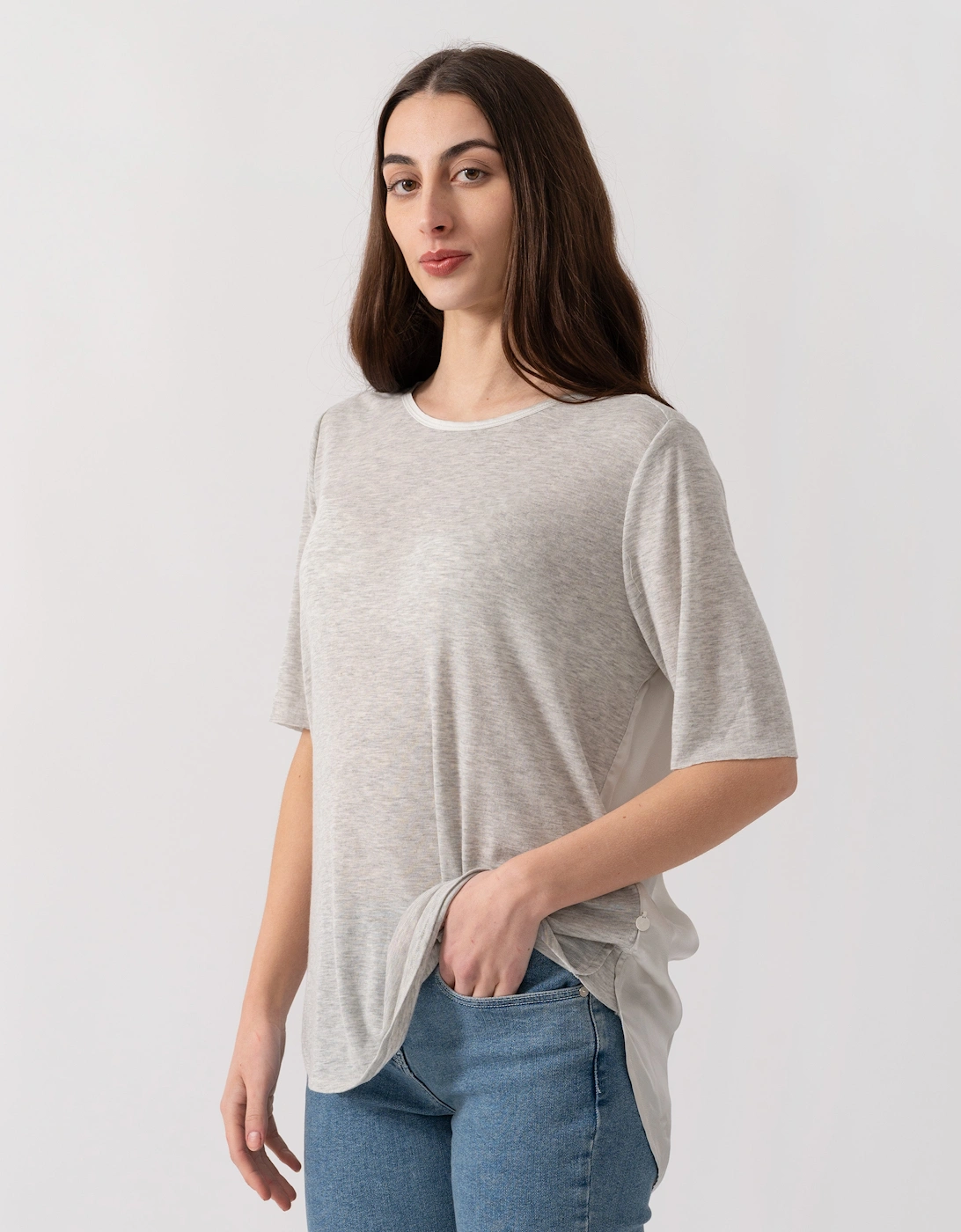 S/S Zip Closure Womens Top - Grey Melange, 4 of 3