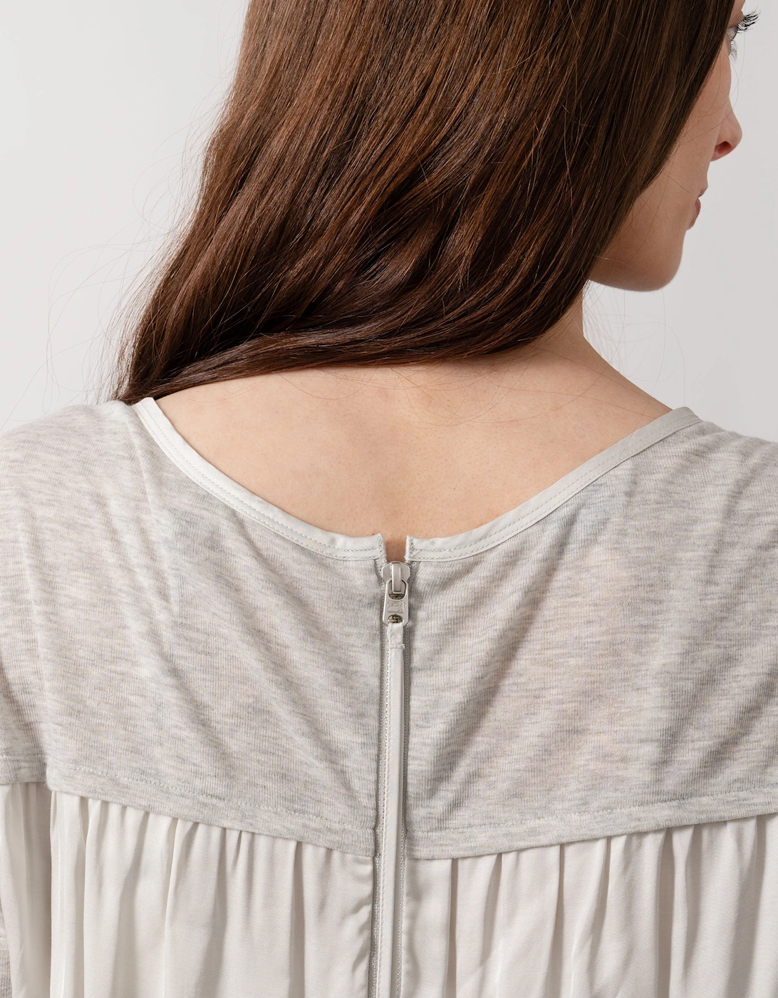 S/S Zip Closure Womens Top - Grey Melange