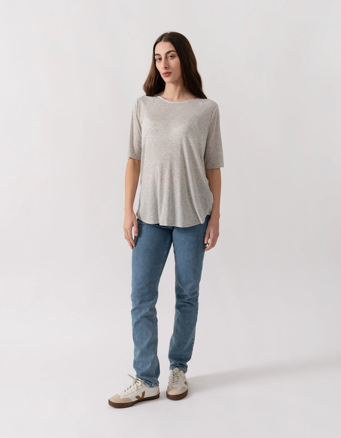 S/S Zip Closure Womens Top - Grey Melange
