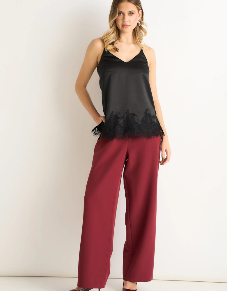 Black Lace Trim Satin Cami Top