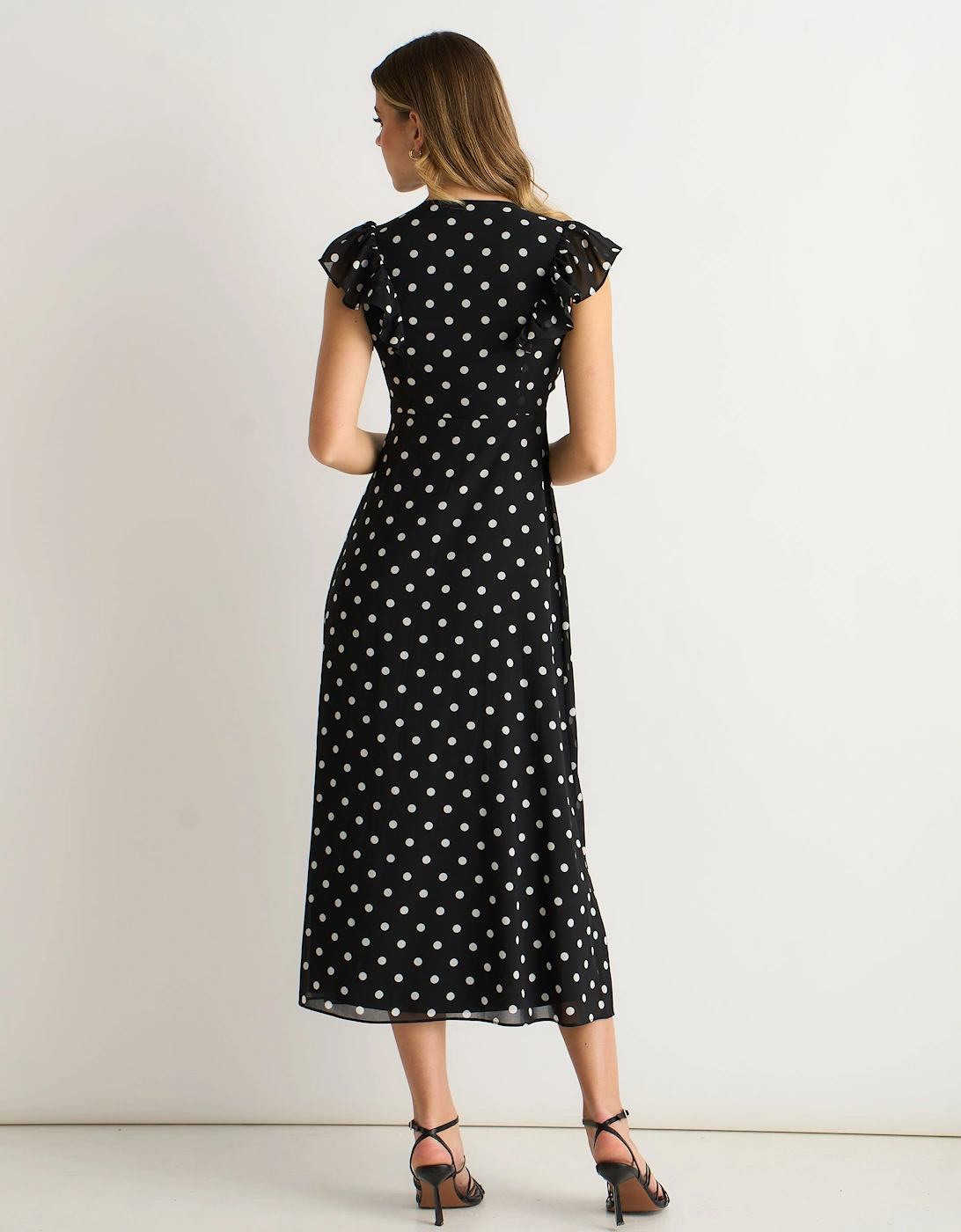 Black V Neck Angle Sleeves Skater Midi Dress