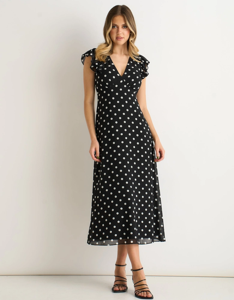 Black V Neck Angle Sleeves Skater Midi Dress