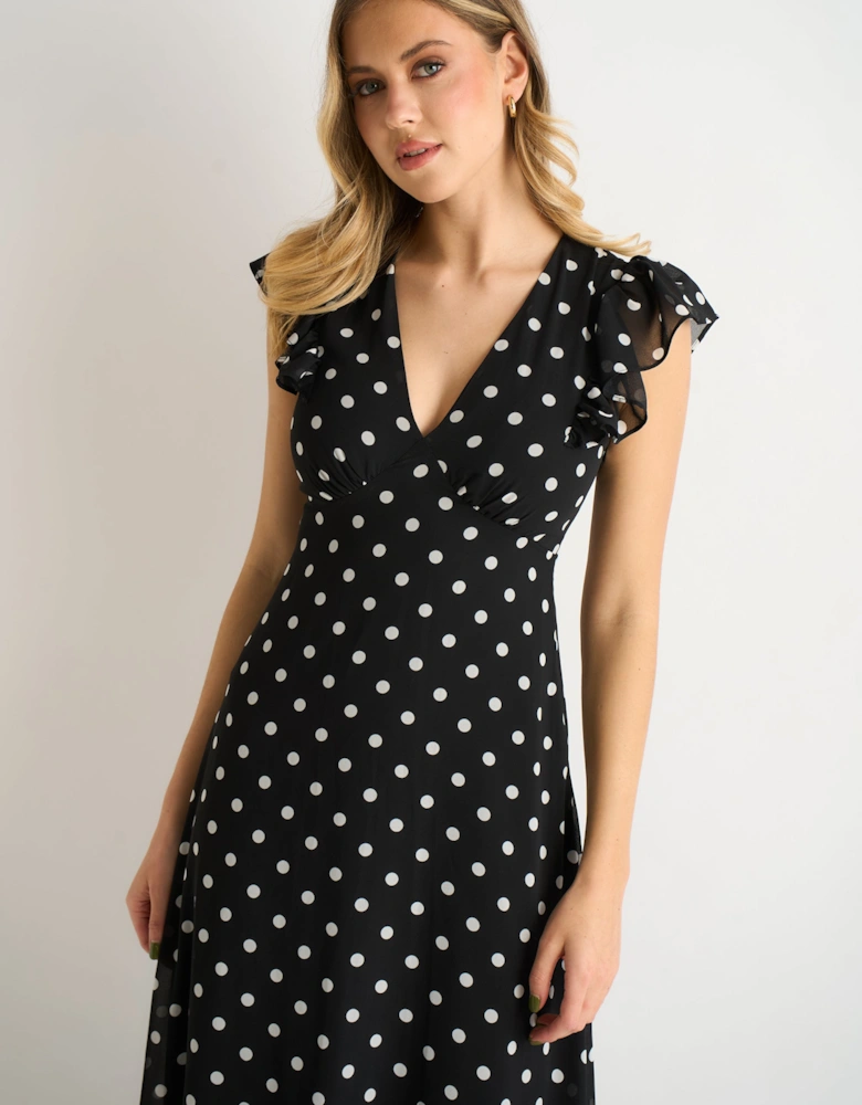 Black V Neck Angle Sleeves Skater Midi Dress