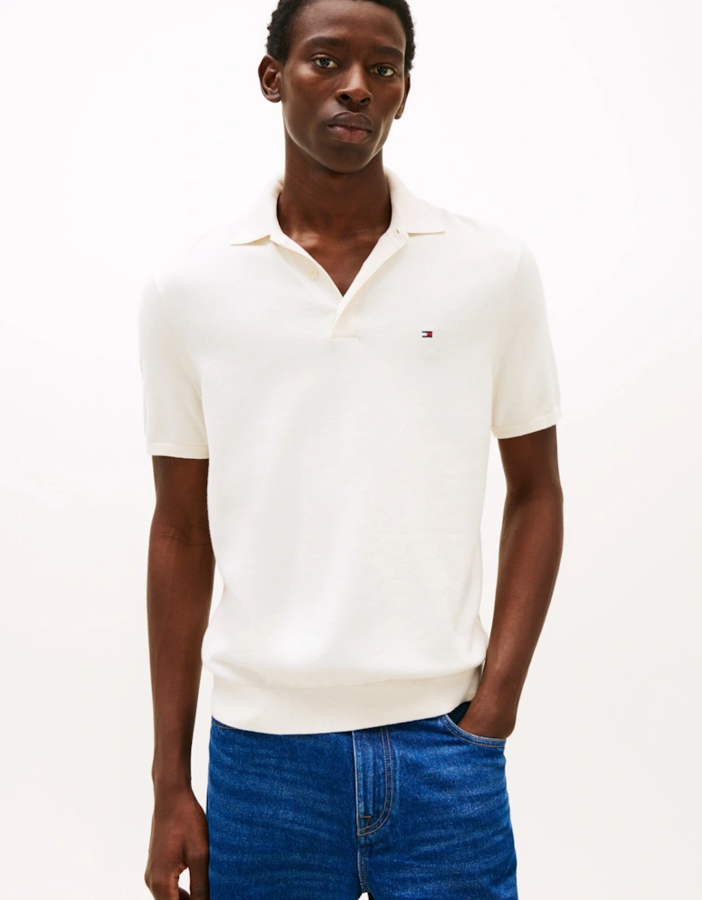 Essential Cotton Mens Knitted Polo - Ivory Petal