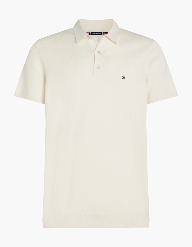 Essential Cotton Mens Knitted Polo - Ivory Petal