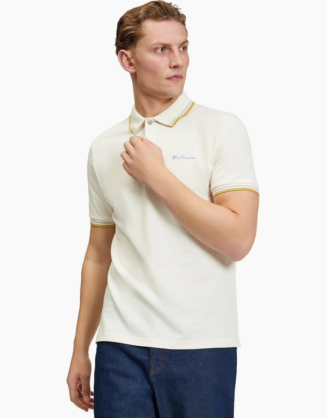 Ben Sherman Men's White Signature Pique Short Sleeve Polo Shirt - Size 44