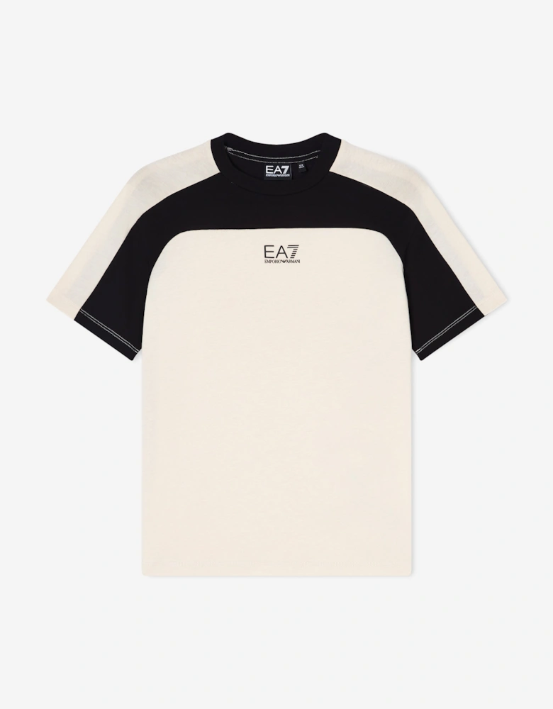 Emporio Armani Boys Train Summer Block T-Shirt in Beige