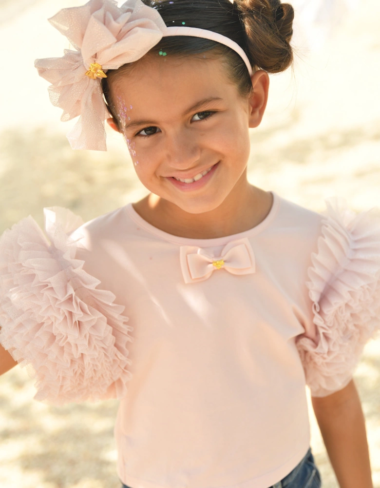 Angels Face Girls Lessi Puff Tulle Sleeve Top in Pink