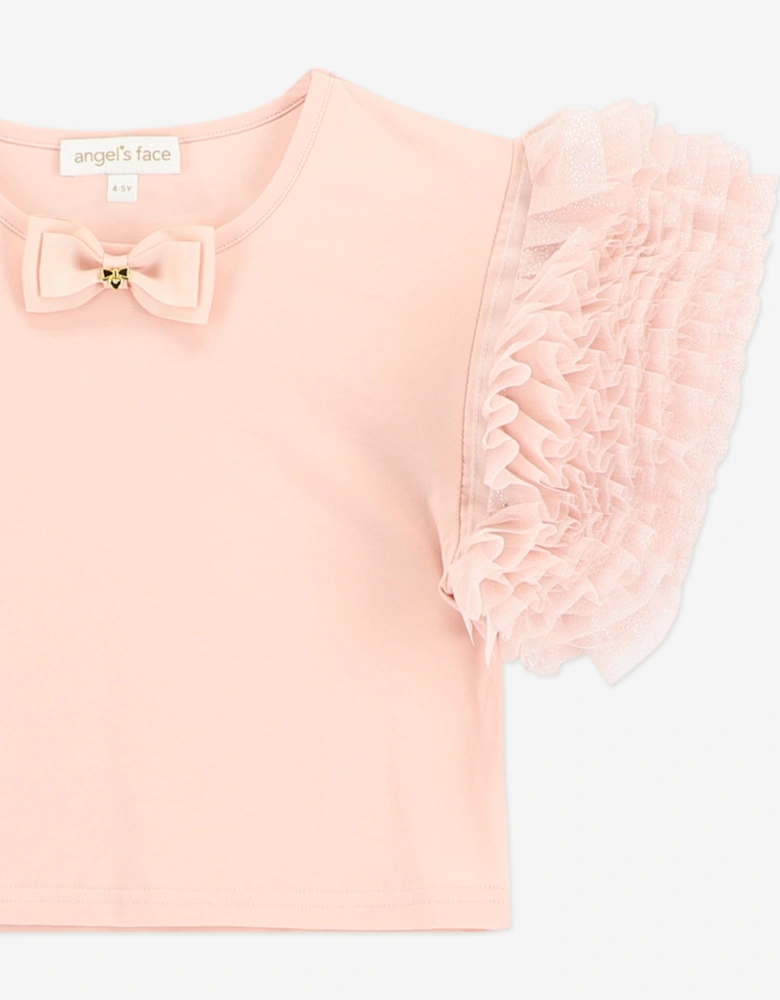 Angels Face Girls Lessi Puff Tulle Sleeve Top in Pink