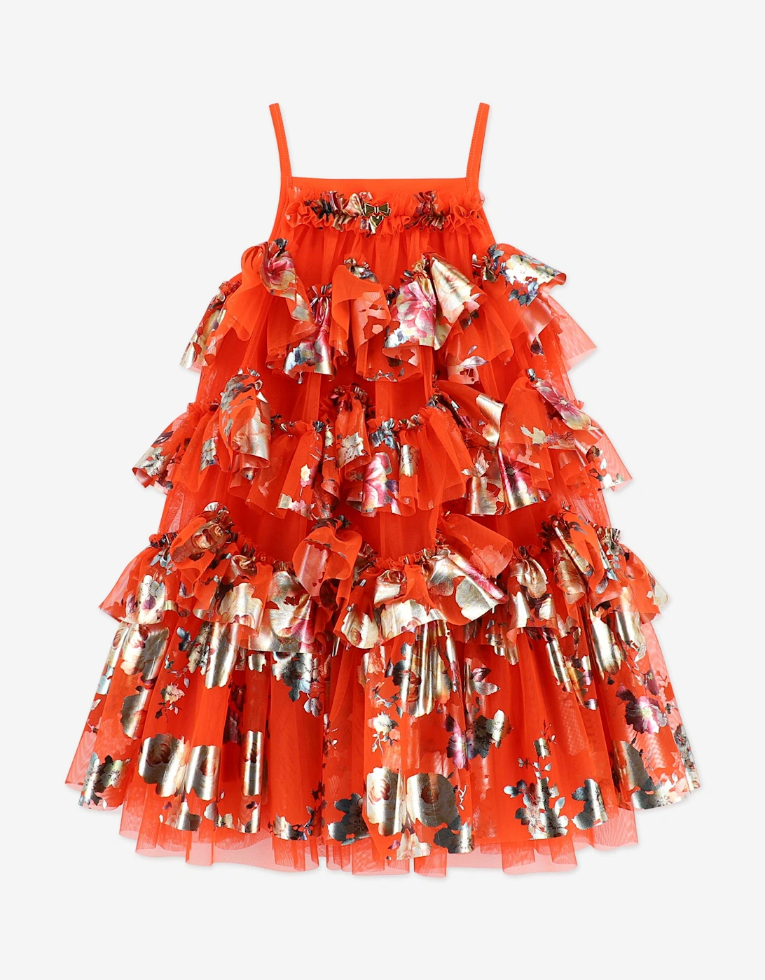Angels Face Girls Remi Foil Floral Print Ruffle Dress in Orange, 7 of 6