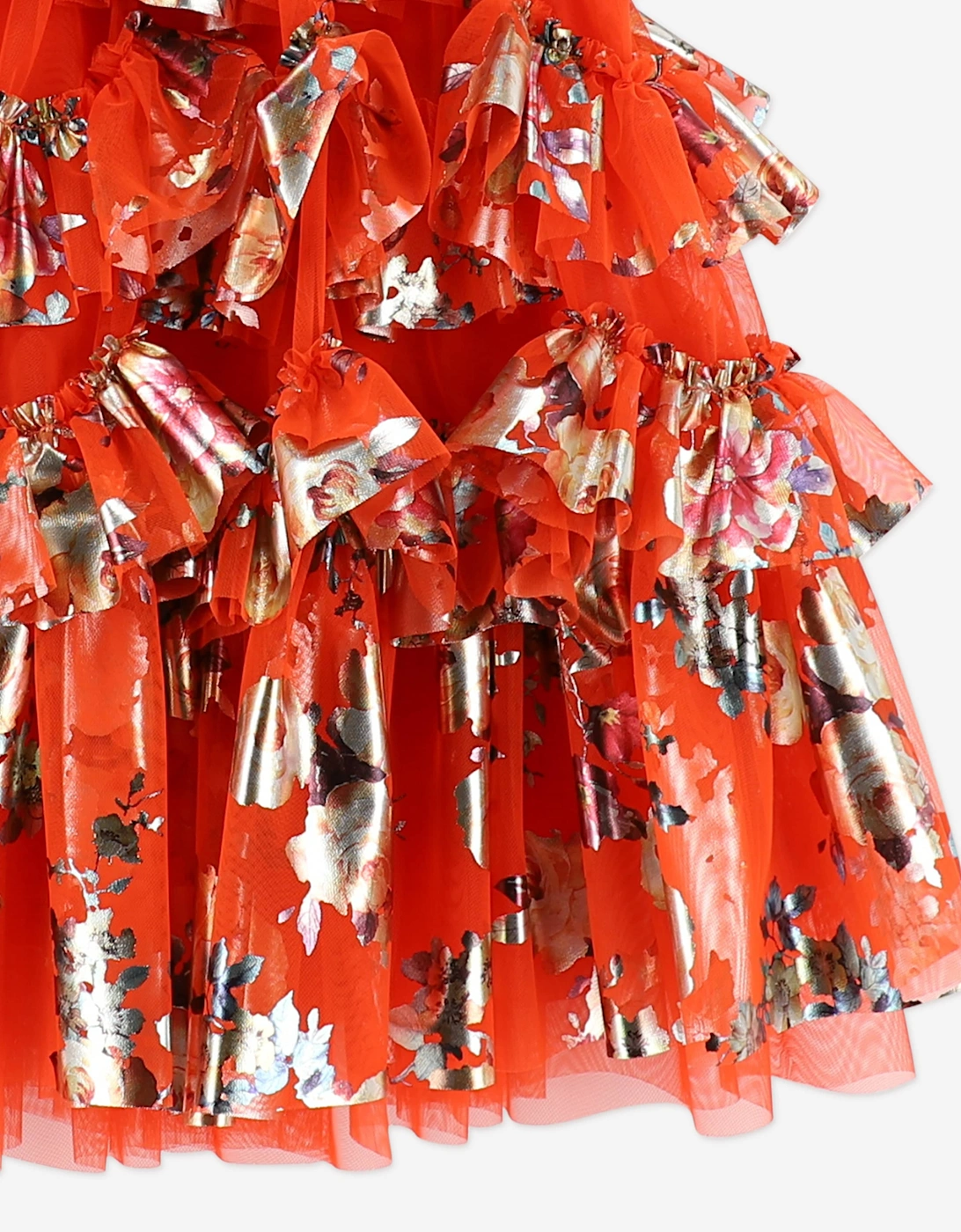 Angels Face Girls Remi Foil Floral Print Ruffle Dress in Orange