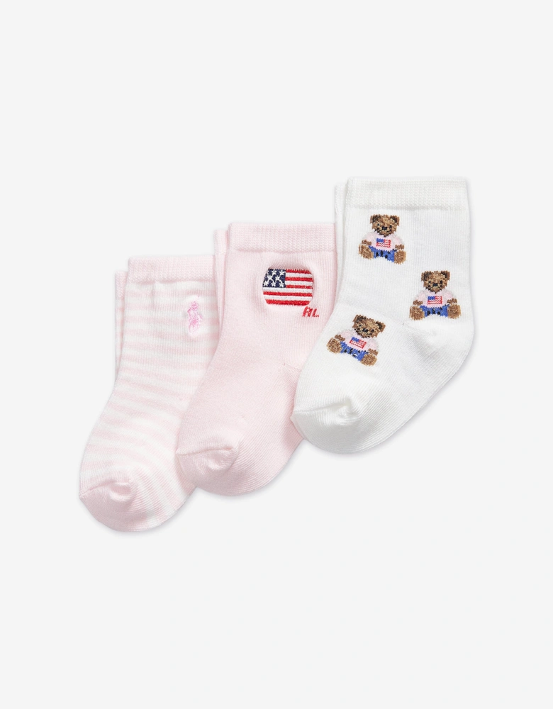 Baby Girls 3 Pack American Bear Socks Set in Pink