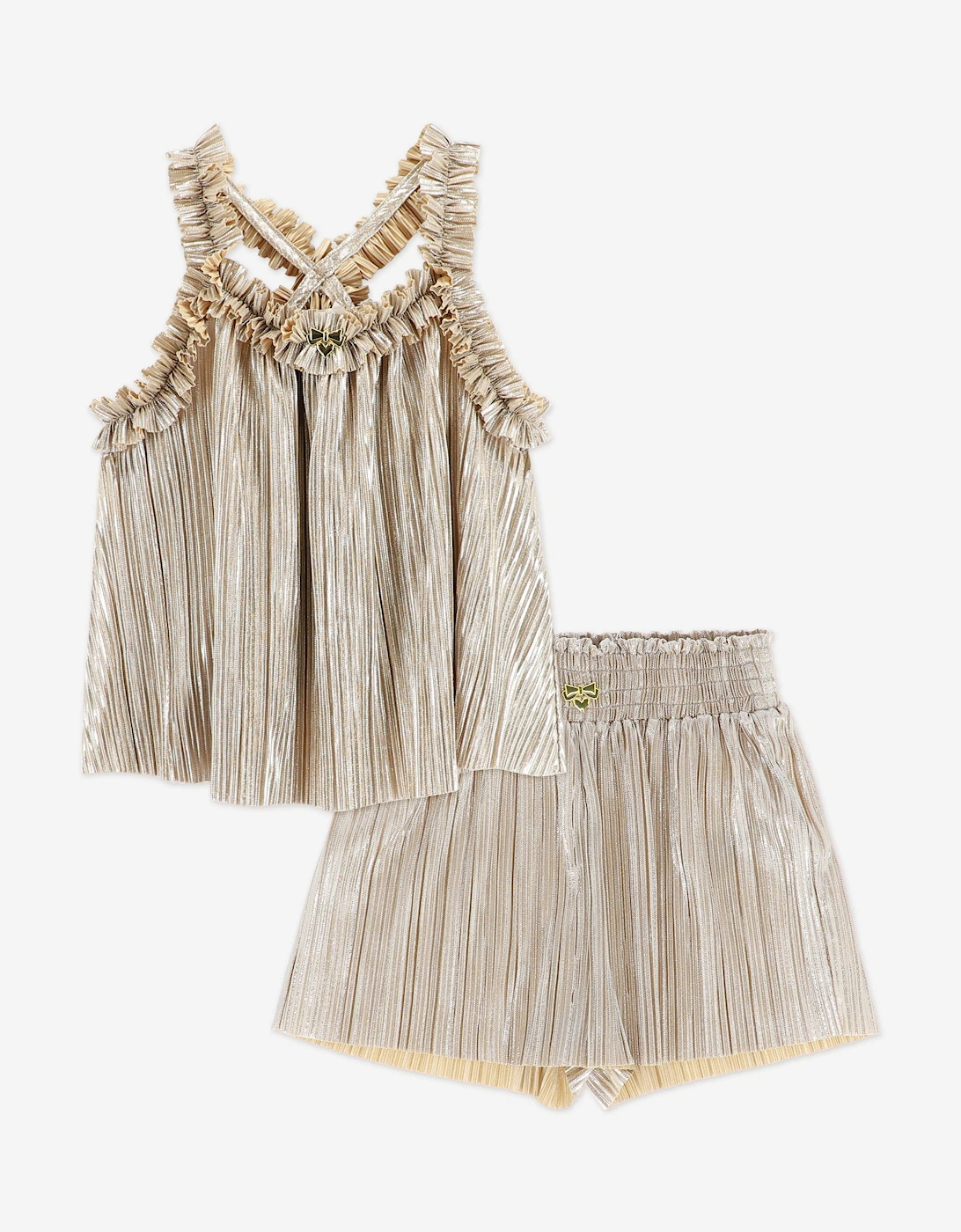Angels Face Girls Fortuna Metallic Pleated Short Set in Gold, 8 of 7