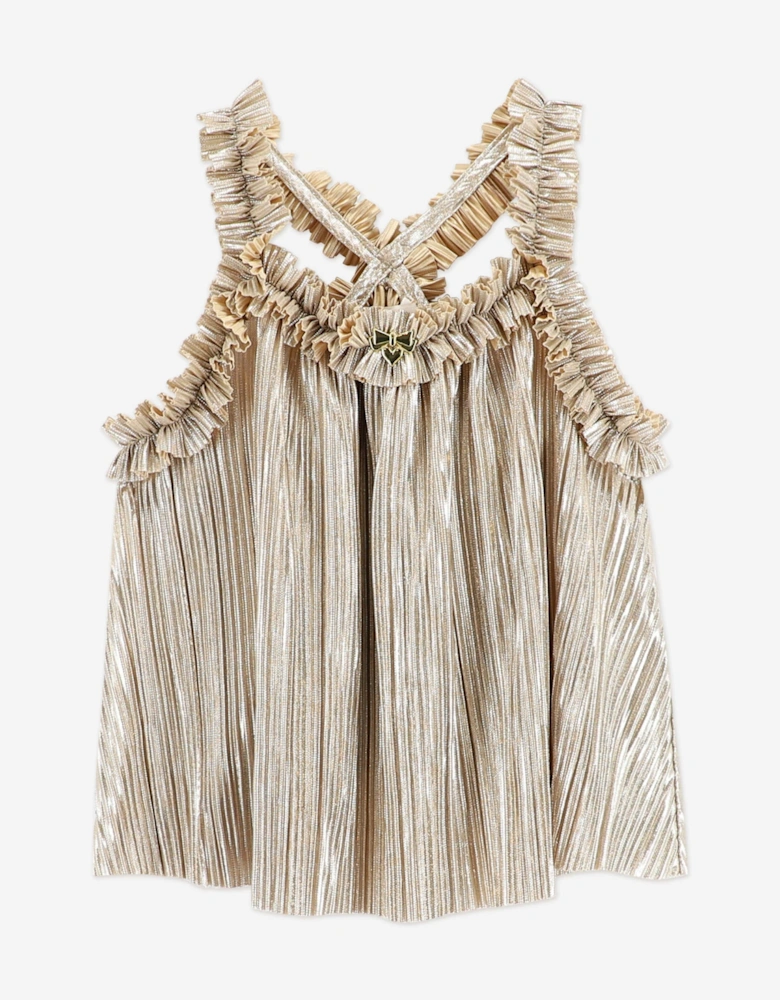 Angels Face Girls Fortuna Metallic Pleated Short Set in Gold