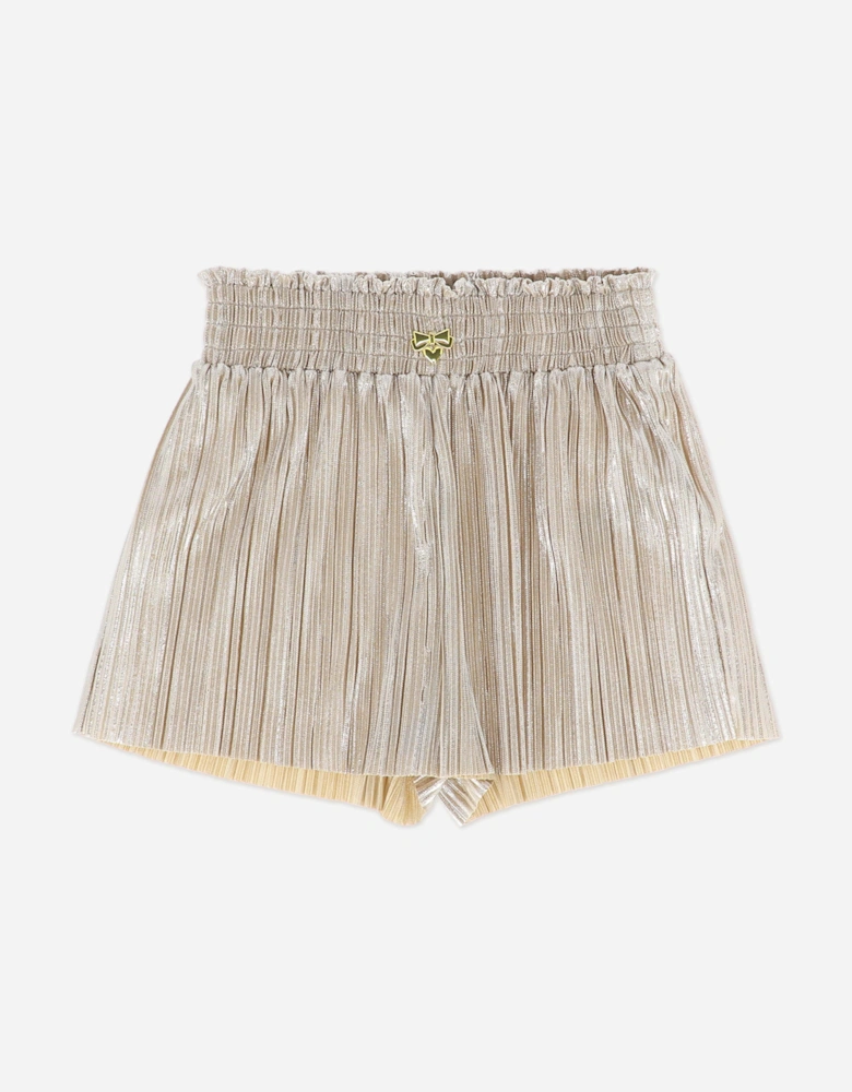 Angels Face Girls Fortuna Metallic Pleated Short Set in Gold