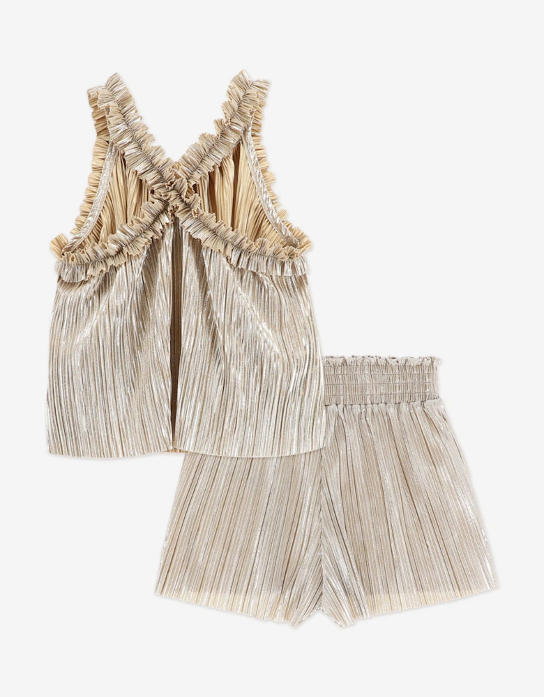 Angels Face Girls Fortuna Metallic Pleated Short Set in Gold