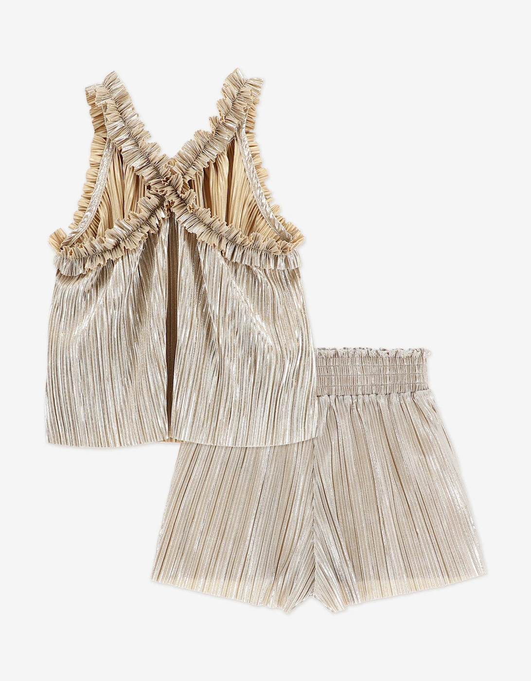 Angels Face Girls Fortuna Metallic Pleated Short Set in Gold