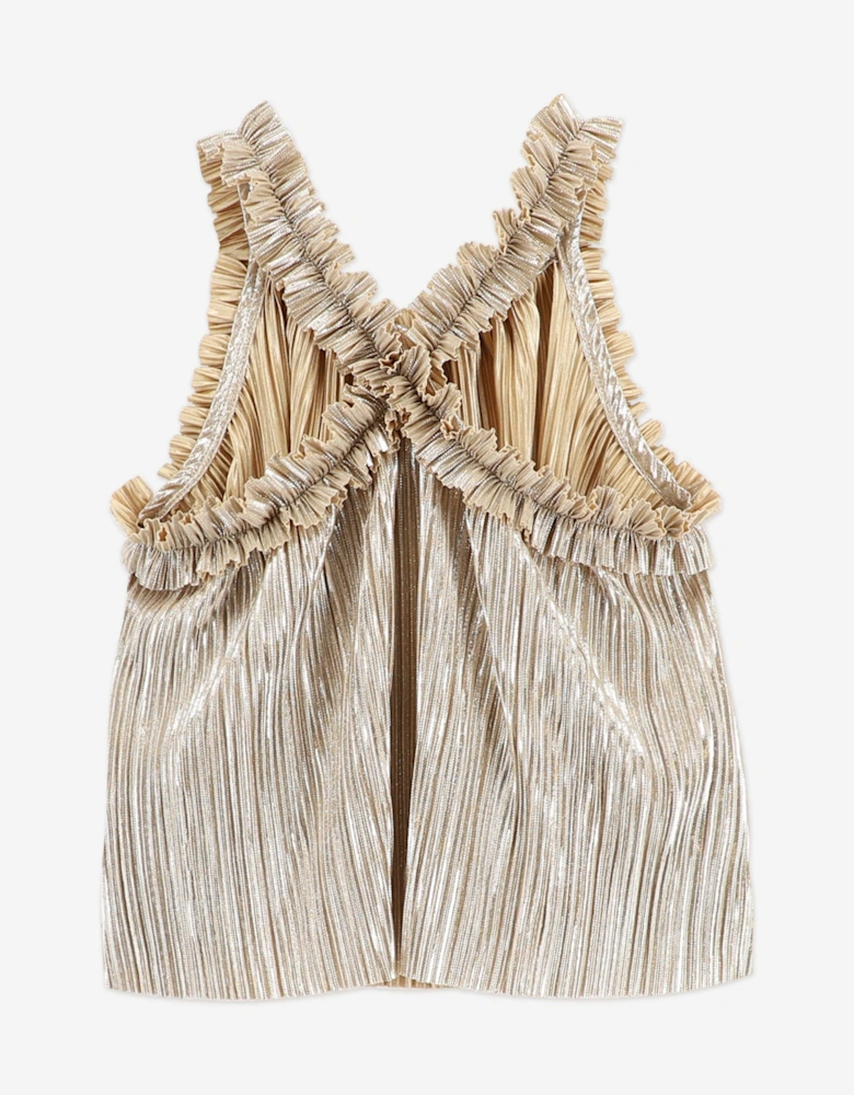 Angels Face Girls Fortuna Metallic Pleated Short Set in Gold