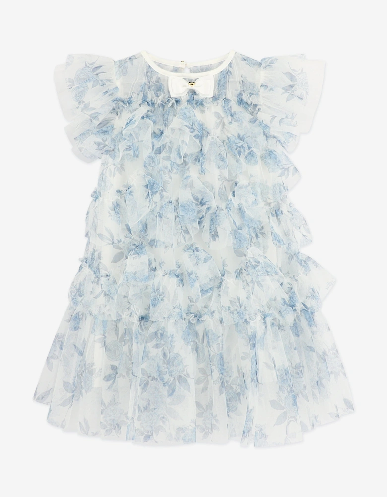 Angels Face Girls Etta Printed Tiered Tulle Dress in Blue
