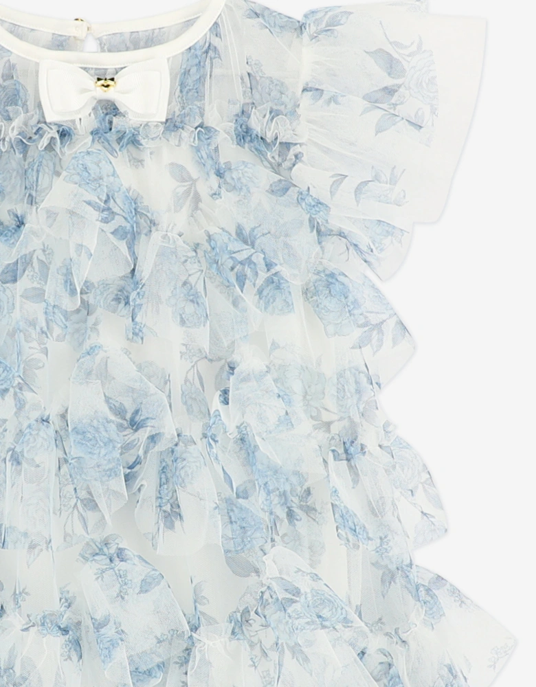 Angels Face Girls Etta Printed Tiered Tulle Dress in Blue