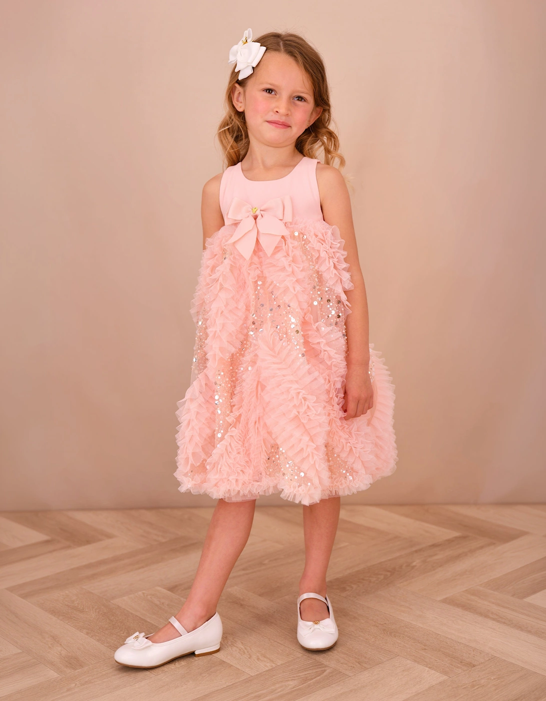 Angels Face Girls Dylas Ruffle Sequin Dress in Pink