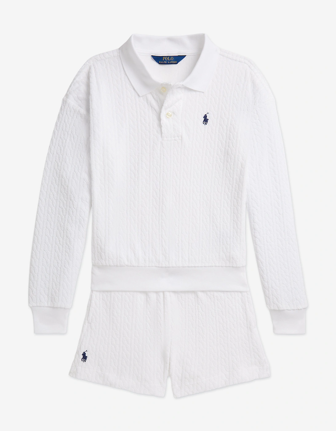 Girls Cable Jacquard Terry Knit Short Set in White, 6 of 5