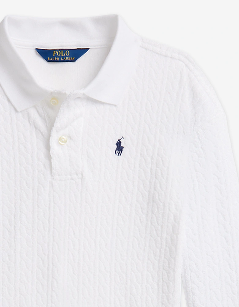 Girls Cable Jacquard Terry Knit Short Set in White