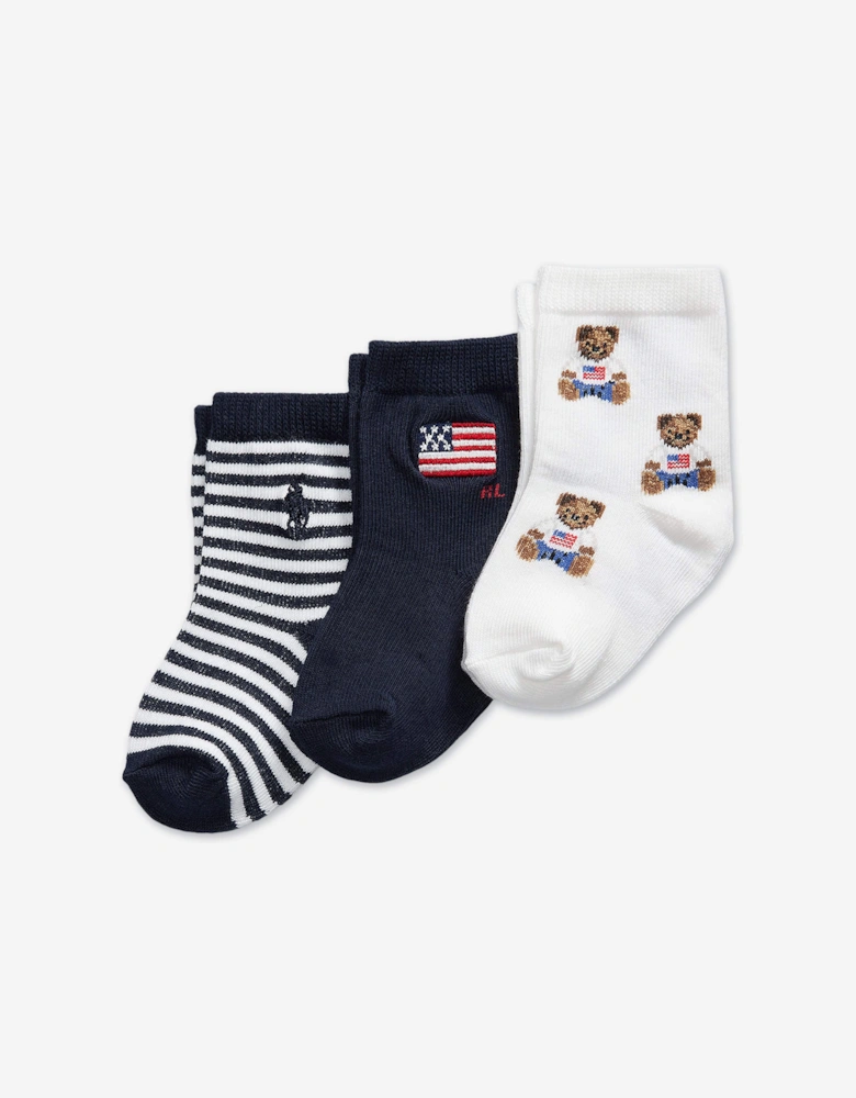 Baby Boys 3 Pack American Bear Socks Set in Navy