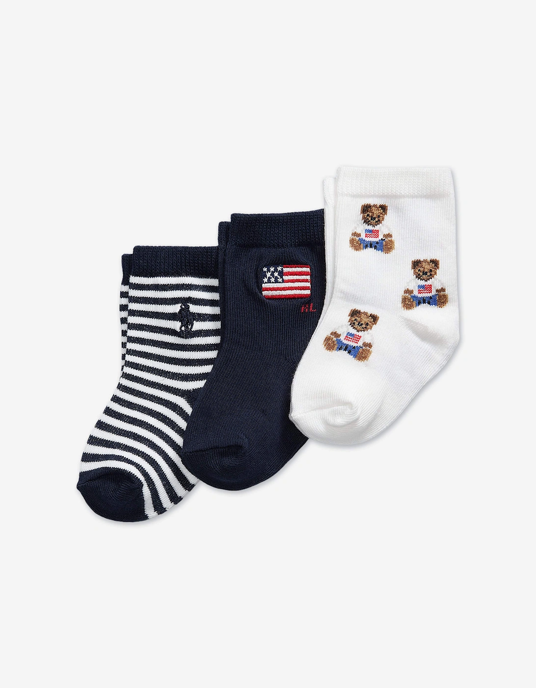 Baby Boys 3 Pack American Bear Socks Set in Navy, 3 of 2