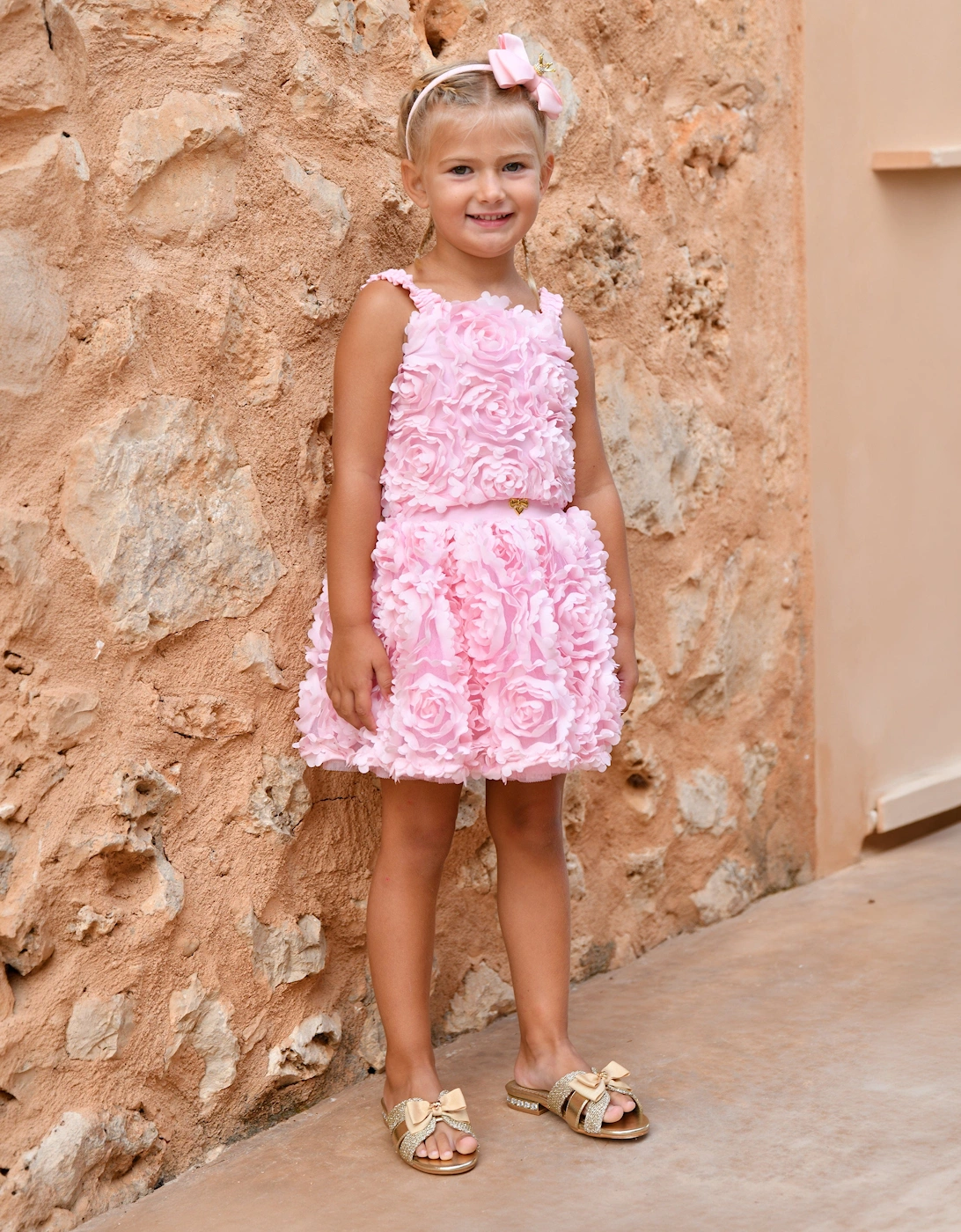 Angels Face Girls Blossom 3D Roses Skirt Set in Pink