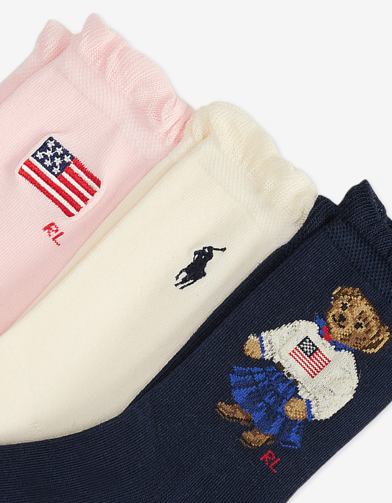 Girls 3 Pack American Bear Socks Set in Navy