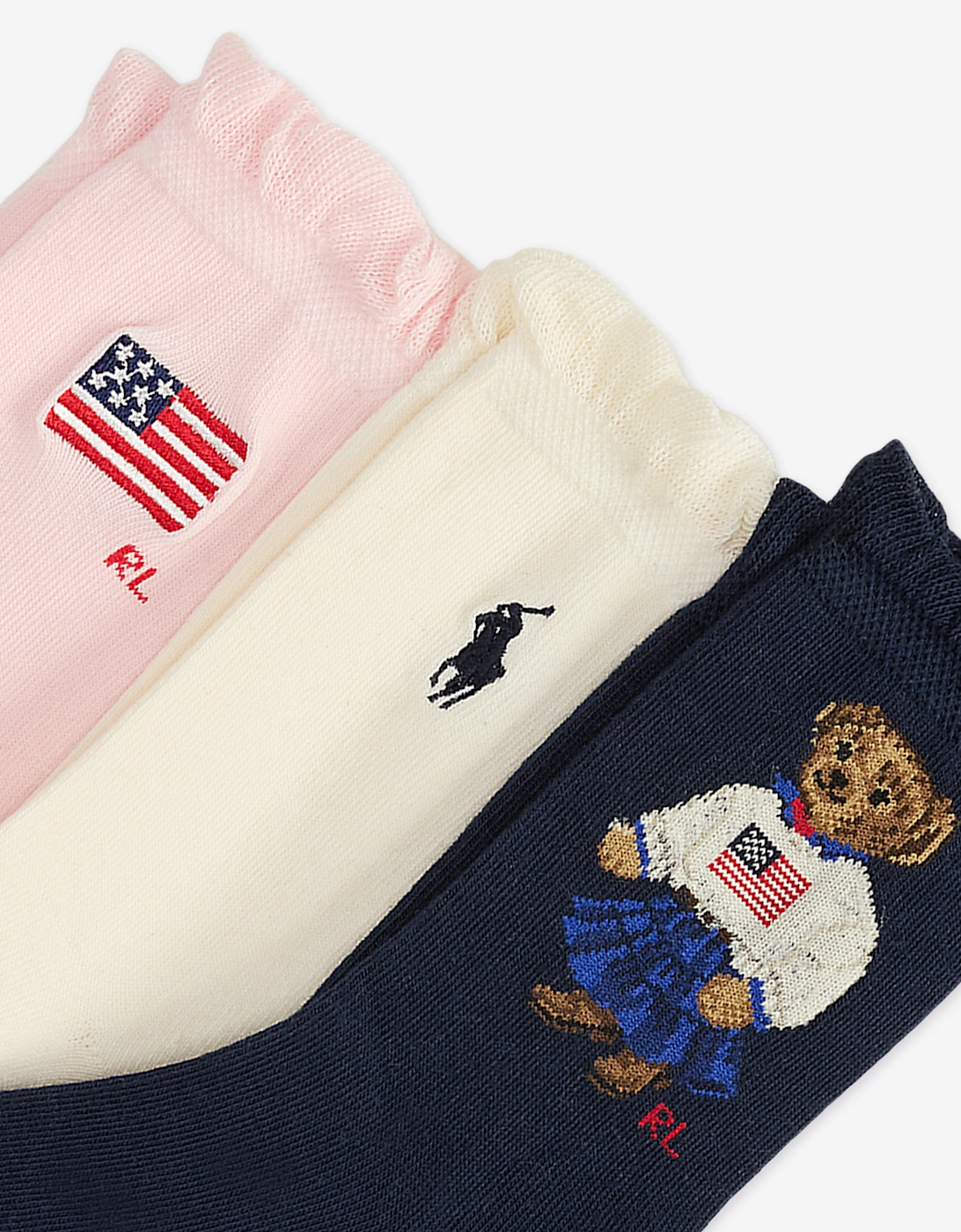 Girls 3 Pack American Bear Socks Set in Navy