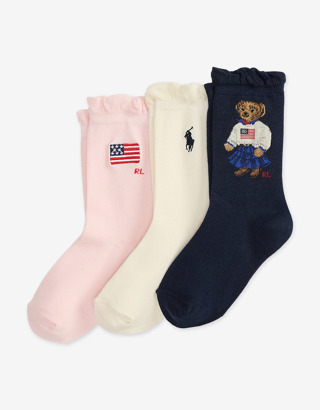 Girls 3 Pack American Bear Socks Set in Navy, 3 of 2