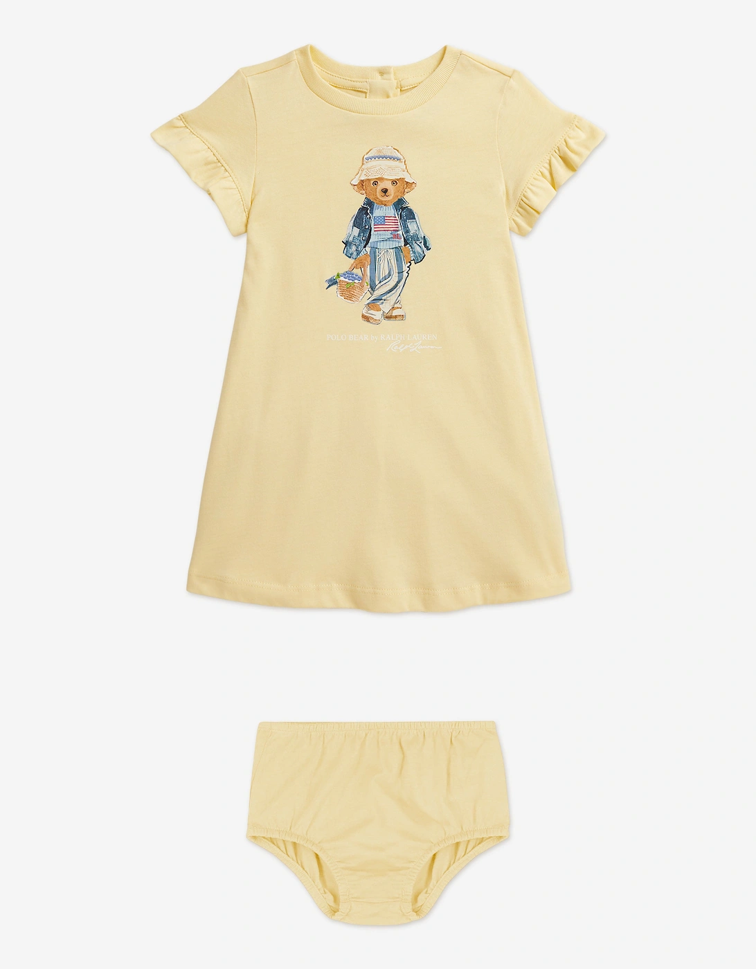 Baby Girls Polo Bear Jersey Dress in Yellow, 7 of 6