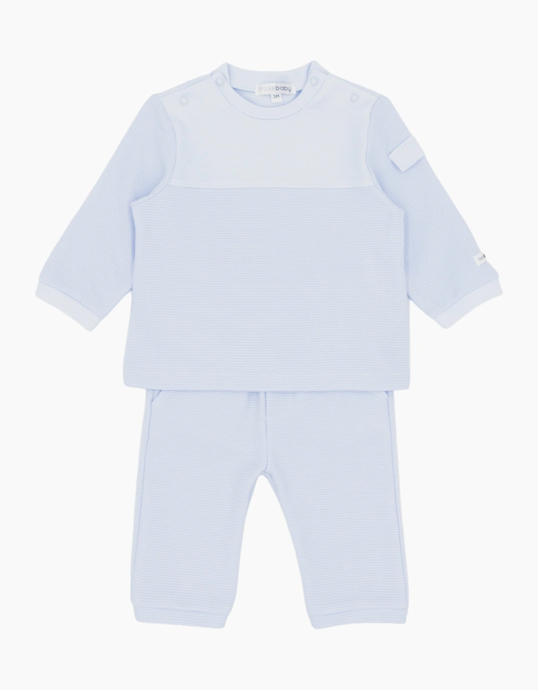 Boys Pale Blue Jersey Ribbed Tracksuit