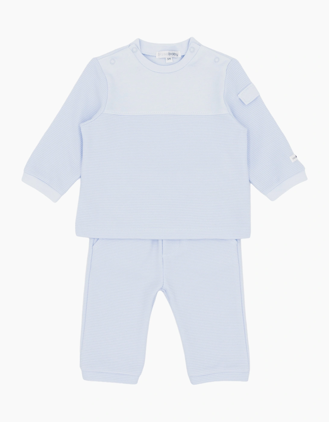 Boys Pale Blue Jersey Ribbed Tracksuit, 2 of 1