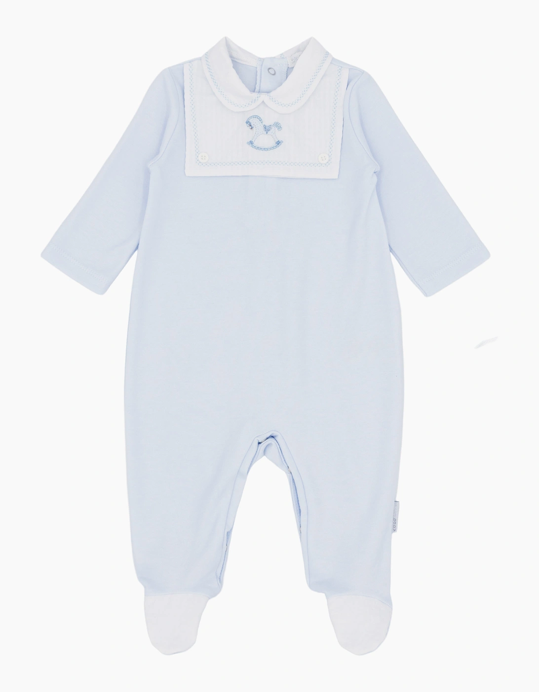 Boys Pale Blue Soft Cotton Rocking Horse Babygrow, 2 of 1