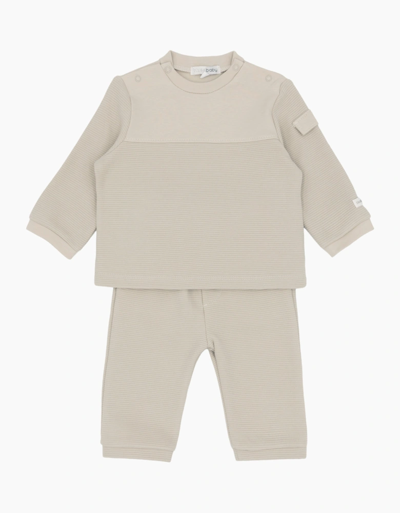 Boys Beige Jersey Ribbed Tracksuit