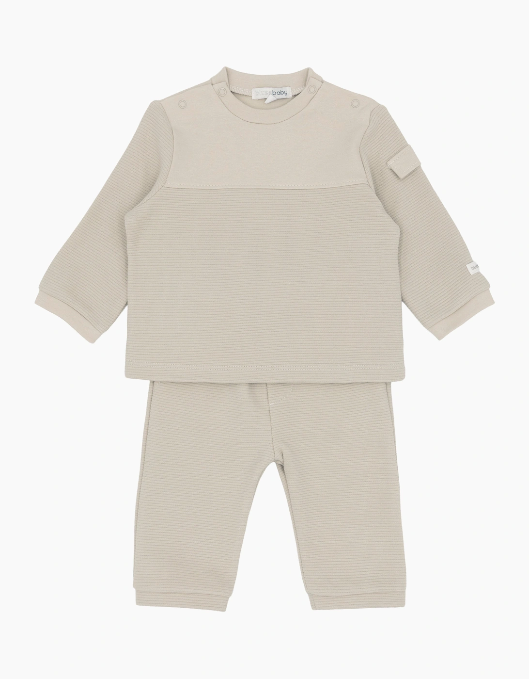 Boys Beige Jersey Ribbed Tracksuit, 4 of 3