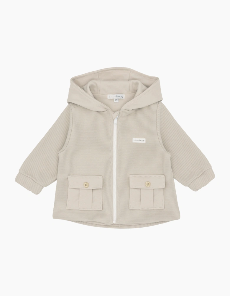 Boys Beige Jersey Ribbed Jacket